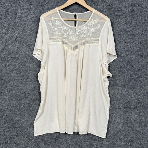 Torrid Tops - New Torrid Size 4 Tunic Blouse White Peasant Boho Lace Trim Sheer Flared Sleeves